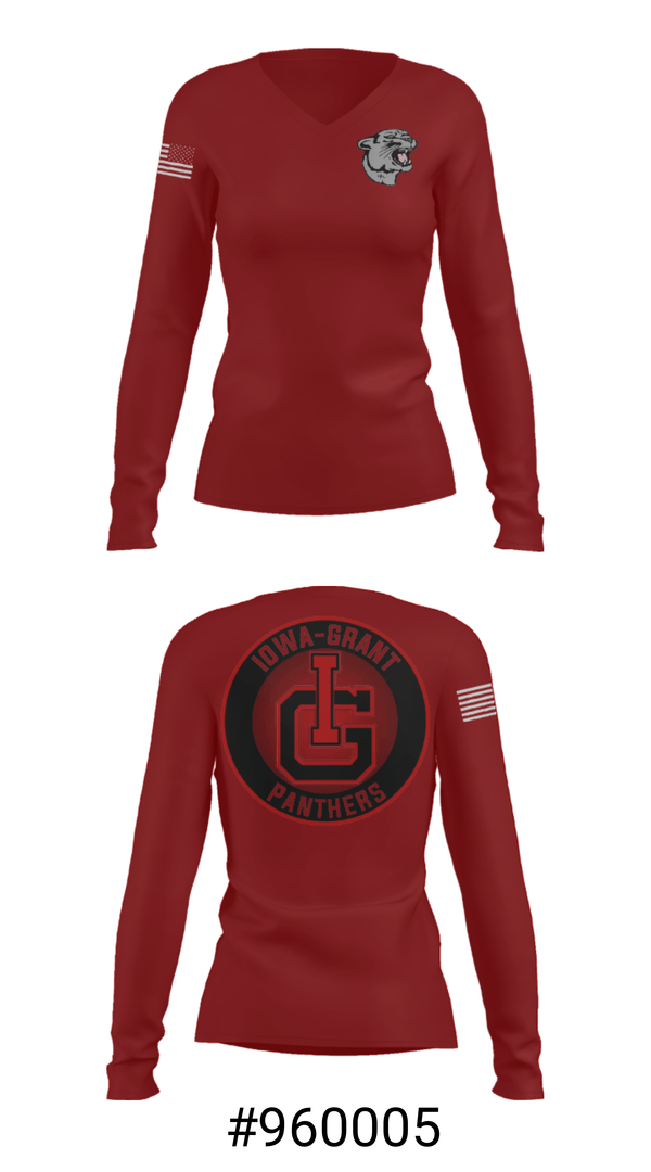 Women's Long Sleeve Vneck Shirt, Iowa-Grant Elementary School, Spirit Store, Teamtime, Team time, sublimation, custom sports apparel, team uniforms, spirit wear, spiritwear, sports uniforms, custom shirts, team store, custom team store, fundraiser sports, apparel fundraiser