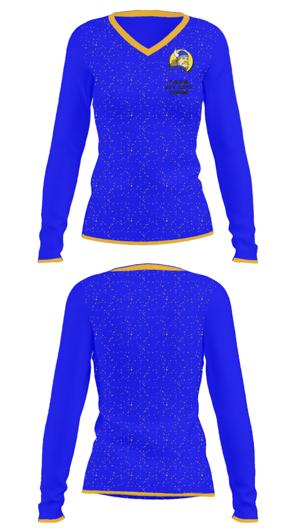 Women's Long Sleeve Vneck Shirt, Parsons High School Swimming, Swimming, Teamtime, Team time, sublimation, custom sports apparel, team uniforms, spirit wear, spiritwear, sports uniforms, custom shirts, team store, custom team store, fundraiser sports, apparel fundraiser
