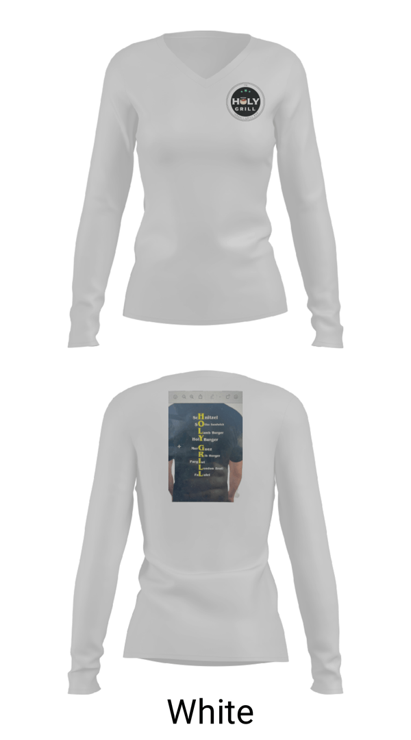 Women's Long Sleeve Vneck Shirt, Holy Grill, , Teamtime, Team time, sublimation, custom sports apparel, team uniforms, spirit wear, spiritwear, sports uniforms, custom shirts, team store, custom team store, fundraiser sports, apparel fundraiser