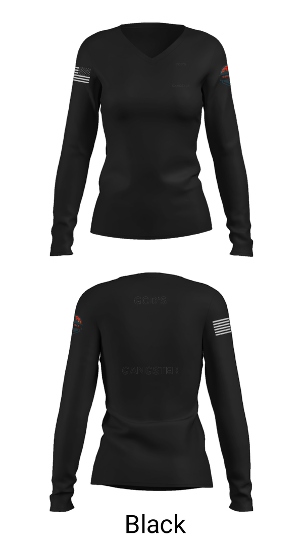 Women's Long Sleeve Vneck Shirt, GOD'S GANGSTER, Baseball, Teamtime, Team time, sublimation, custom sports apparel, team uniforms, spirit wear, spiritwear, sports uniforms, custom shirts, team store, custom team store, fundraiser sports, apparel fundraiser