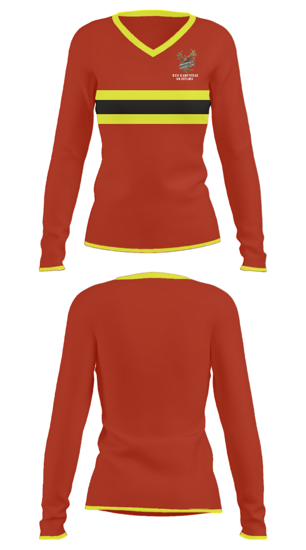 Women's Long Sleeve Vneck Shirt, New Hampstead Wrestling, Wrestling, Teamtime, Team time, sublimation, custom sports apparel, team uniforms, spirit wear, spiritwear, sports uniforms, custom shirts, team store, custom team store, fundraiser sports, apparel fundraiser