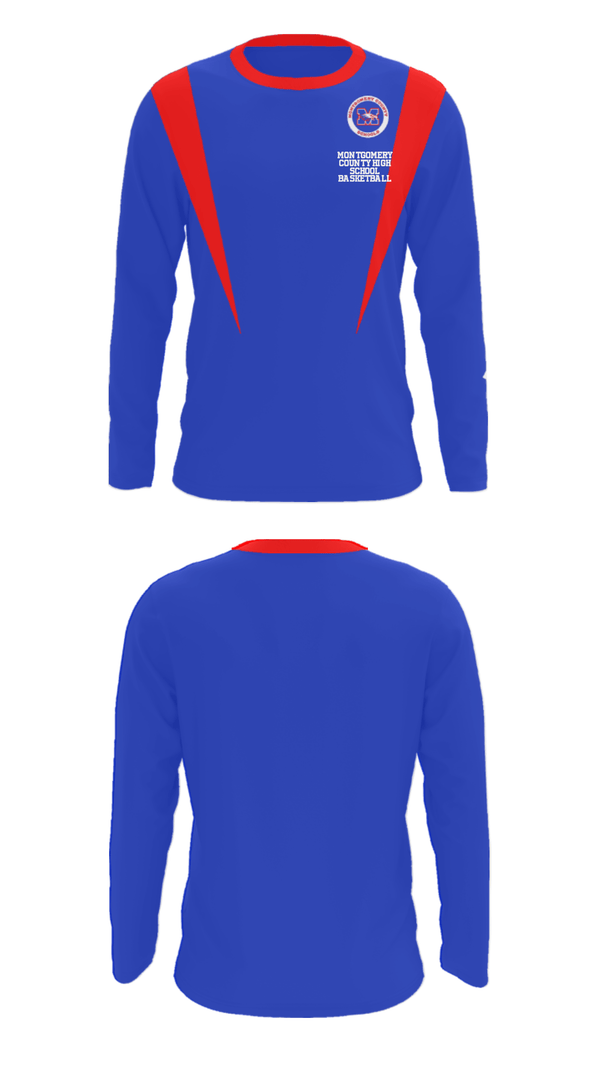 Long Sleeve Performance Shirt, Montgomery County High School Basketball, Men's Basketball, Teamtime, Team time, sublimation, custom sports apparel, team uniforms, spirit wear, spiritwear, sports uniforms, custom shirts, team store, custom team store, fundraiser sports, apparel fundraiser