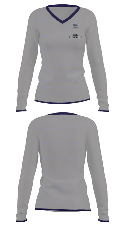 Women's Long Sleeve Vneck Shirt, Delta cleaning LLC, , Teamtime, Team time, sublimation, custom sports apparel, team uniforms, spirit wear, spiritwear, sports uniforms, custom shirts, team store, custom team store, fundraiser sports, apparel fundraiser