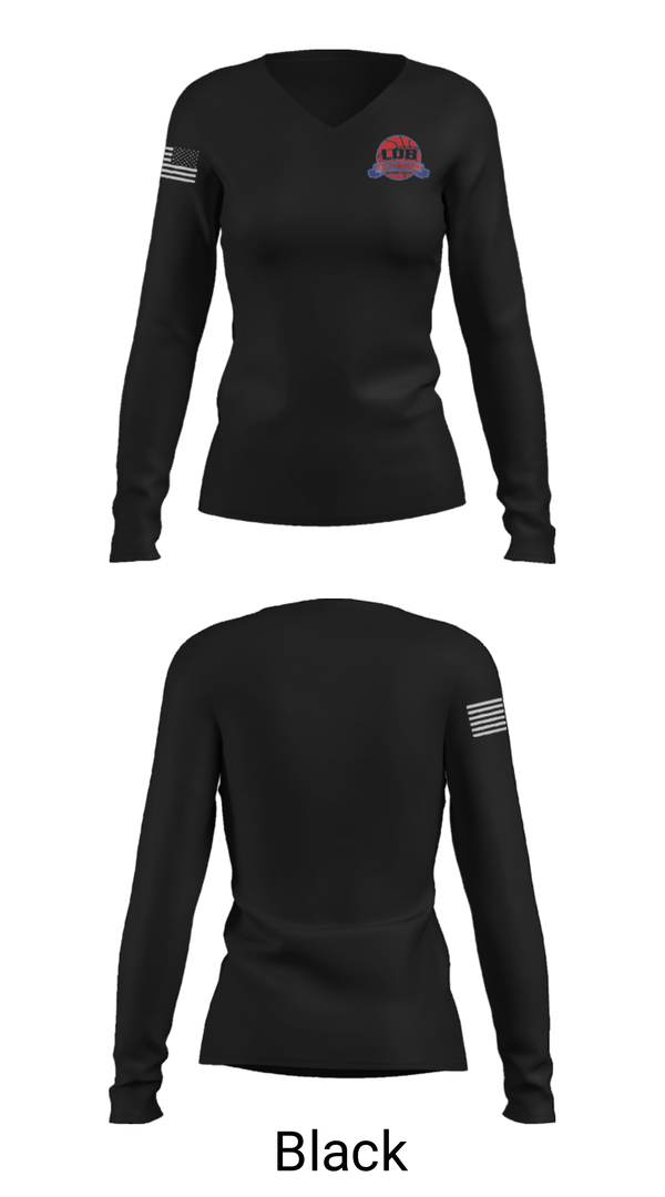 Women's Long Sleeve Vneck Shirt, Lil Dribblers Basketball, Men's Basketball, Teamtime, Team time, sublimation, custom sports apparel, team uniforms, spirit wear, spiritwear, sports uniforms, custom shirts, team store, custom team store, fundraiser sports, apparel fundraiser