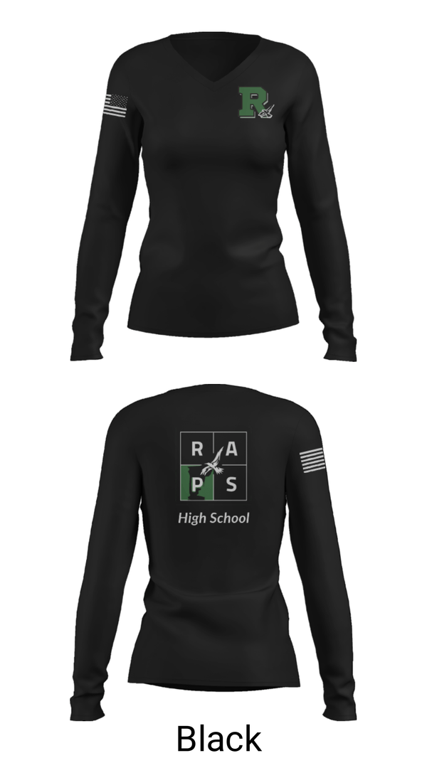 Women's Long Sleeve Vneck Shirt, Rapoport Academy Public School-Meyer High School Basketball, Women's Basketball, Teamtime, Team time, sublimation, custom sports apparel, team uniforms, spirit wear, spiritwear, sports uniforms, custom shirts, team store, custom team store, fundraiser sports, apparel fundraiser