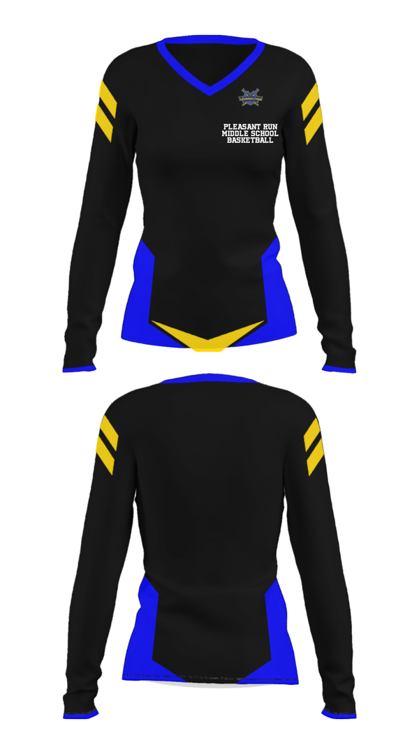Women's Long Sleeve Vneck Shirt, Pleasant Run Middle School Basketball, Men's Basketball, Teamtime, Team time, sublimation, custom sports apparel, team uniforms, spirit wear, spiritwear, sports uniforms, custom shirts, team store, custom team store, fundraiser sports, apparel fundraiser