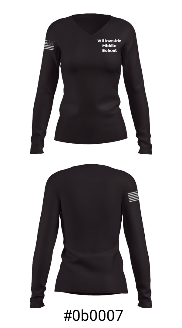 Women's Long Sleeve Vneck Shirt, Willowside Middle School, Spirit Store, Teamtime, Team time, sublimation, custom sports apparel, team uniforms, spirit wear, spiritwear, sports uniforms, custom shirts, team store, custom team store, fundraiser sports, apparel fundraiser