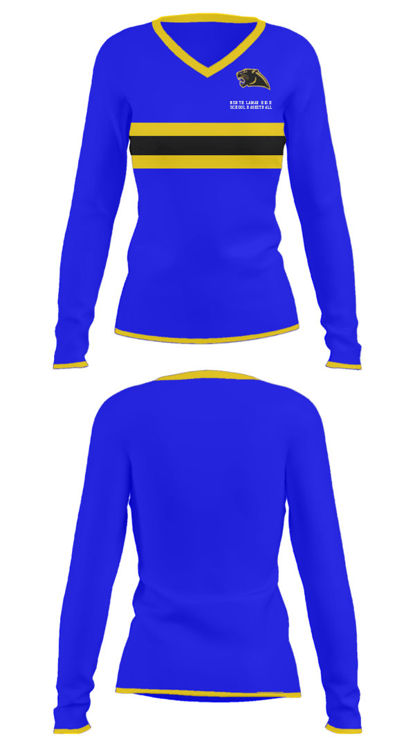 Women's Long Sleeve Vneck Shirt, North Lamar High School Basketball, Men's Basketball, Teamtime, Team time, sublimation, custom sports apparel, team uniforms, spirit wear, spiritwear, sports uniforms, custom shirts, team store, custom team store, fundraiser sports, apparel fundraiser