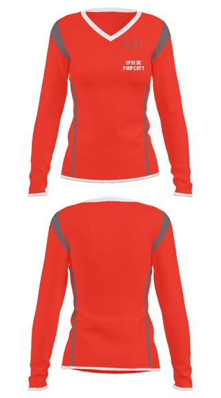 Women's Long Sleeve Vneck Shirt, UPSIDE PROPERTY, , Teamtime, Team time, sublimation, custom sports apparel, team uniforms, spirit wear, spiritwear, sports uniforms, custom shirts, team store, custom team store, fundraiser sports, apparel fundraiser