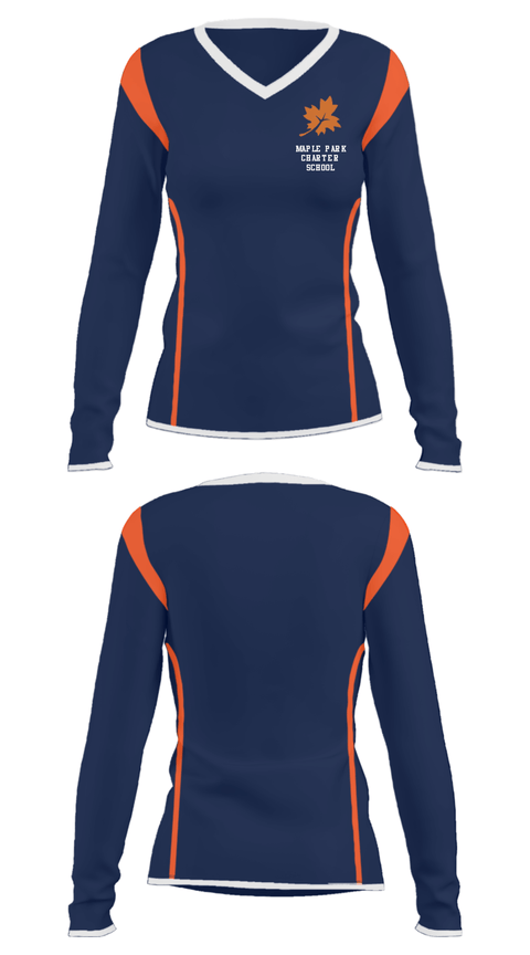 Women's Long Sleeve Vneck Shirt, Maple Park Charter School, Spirit Store, Teamtime, Team time, sublimation, custom sports apparel, team uniforms, spirit wear, spiritwear, sports uniforms, custom shirts, team store, custom team store, fundraiser sports, apparel fundraiser