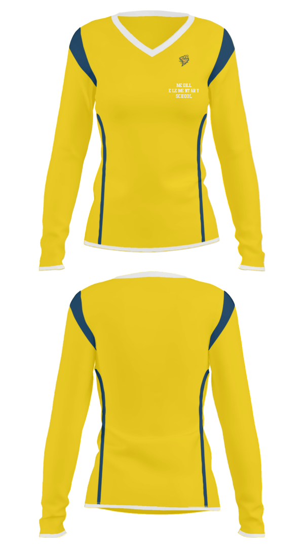 Women's Long Sleeve Vneck Shirt, Medill Elementary School, Spirit Store, Teamtime, Team time, sublimation, custom sports apparel, team uniforms, spirit wear, spiritwear, sports uniforms, custom shirts, team store, custom team store, fundraiser sports, apparel fundraiser
