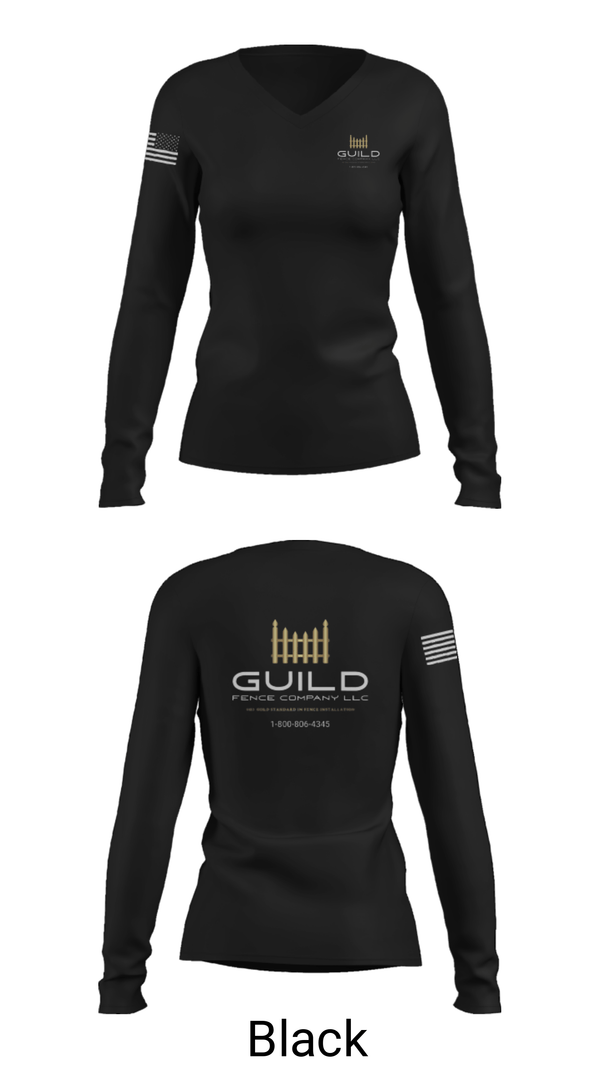 Women's Long Sleeve Vneck Shirt, Guild fence company LLC, , Teamtime, Team time, sublimation, custom sports apparel, team uniforms, spirit wear, spiritwear, sports uniforms, custom shirts, team store, custom team store, fundraiser sports, apparel fundraiser