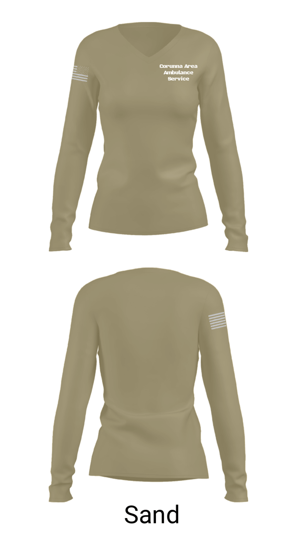 Women's Long Sleeve Vneck Shirt, Corunna Area Ambulance Service, Fire Department, Teamtime, Team time, sublimation, custom sports apparel, team uniforms, spirit wear, spiritwear, sports uniforms, custom shirts, team store, custom team store, fundraiser sports, apparel fundraiser