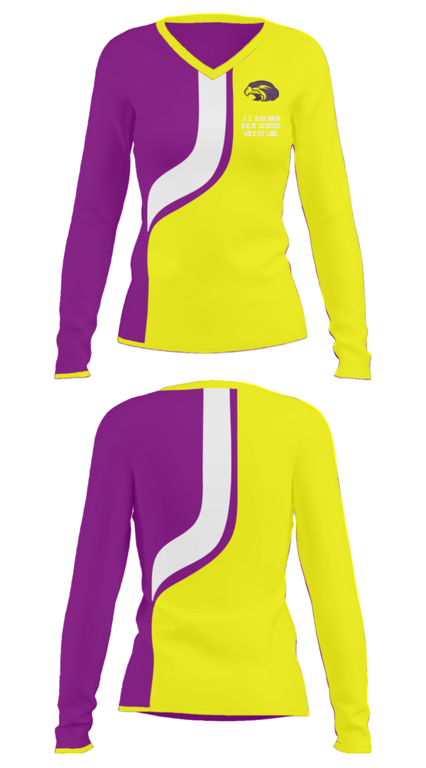 Women's Long Sleeve Vneck Shirt, J C Harmon High School Wrestling, Wrestling, Teamtime, Team time, sublimation, custom sports apparel, team uniforms, spirit wear, spiritwear, sports uniforms, custom shirts, team store, custom team store, fundraiser sports, apparel fundraiser