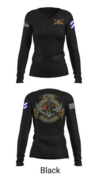 Women's Long Sleeve Vneck Shirt, A/3-17 ACS, Army, Teamtime, Team time, sublimation, custom sports apparel, team uniforms, spirit wear, spiritwear, sports uniforms, custom shirts, team store, custom team store, fundraiser sports, apparel fundraiser