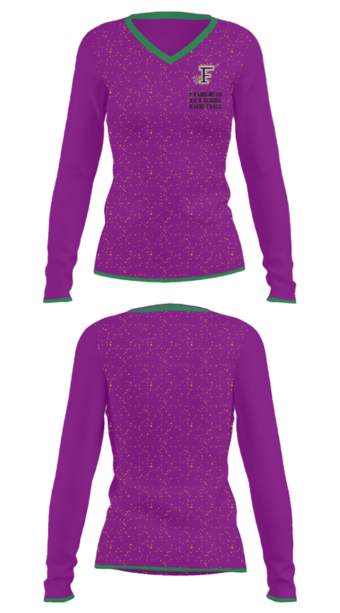 Women's Long Sleeve Vneck Shirt, Franklinton High School Basketball, Women's Basketball, Teamtime, Team time, sublimation, custom sports apparel, team uniforms, spirit wear, spiritwear, sports uniforms, custom shirts, team store, custom team store, fundraiser sports, apparel fundraiser