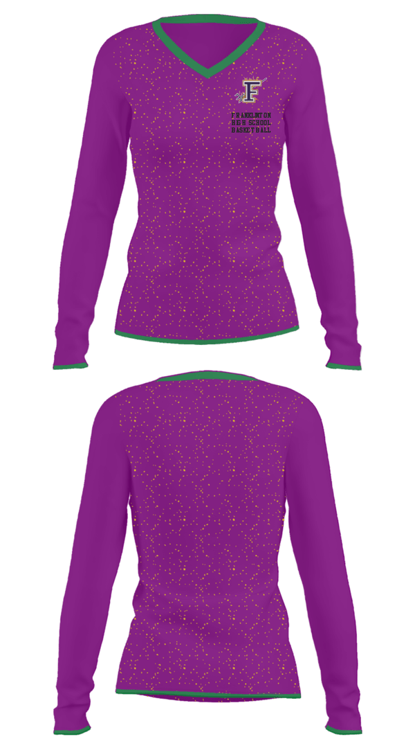 Women's Long Sleeve Vneck Shirt, Franklinton High School Basketball, Women's Basketball, Teamtime, Team time, sublimation, custom sports apparel, team uniforms, spirit wear, spiritwear, sports uniforms, custom shirts, team store, custom team store, fundraiser sports, apparel fundraiser