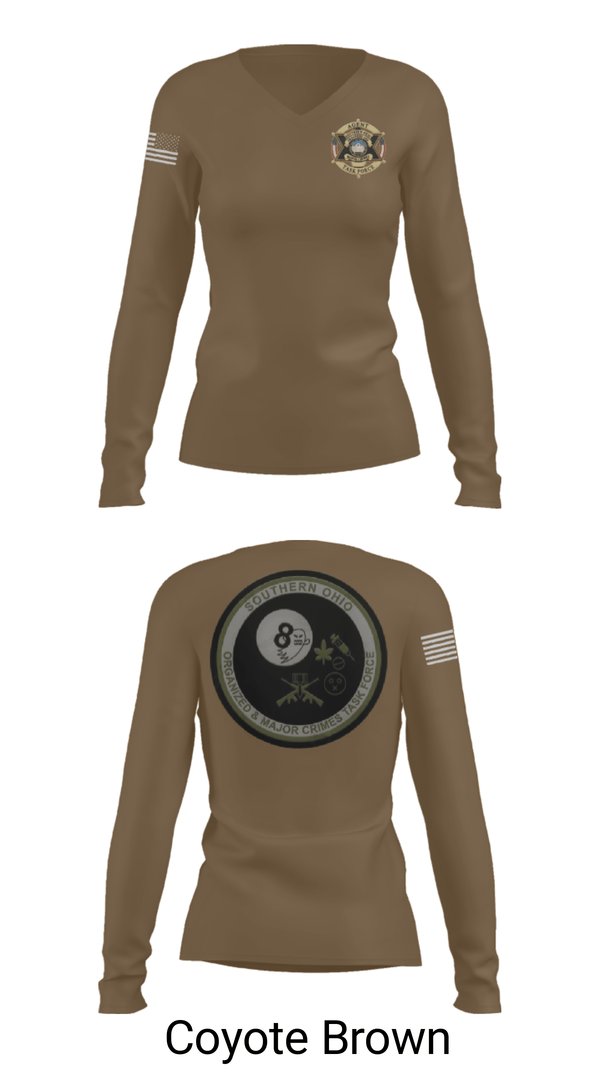 Women's Long Sleeve Vneck Shirt, Southern Ohio Organized and Major Crimes Task Force, Police, Teamtime, Team time, sublimation, custom sports apparel, team uniforms, spirit wear, spiritwear, sports uniforms, custom shirts, team store, custom team store, fundraiser sports, apparel fundraiser