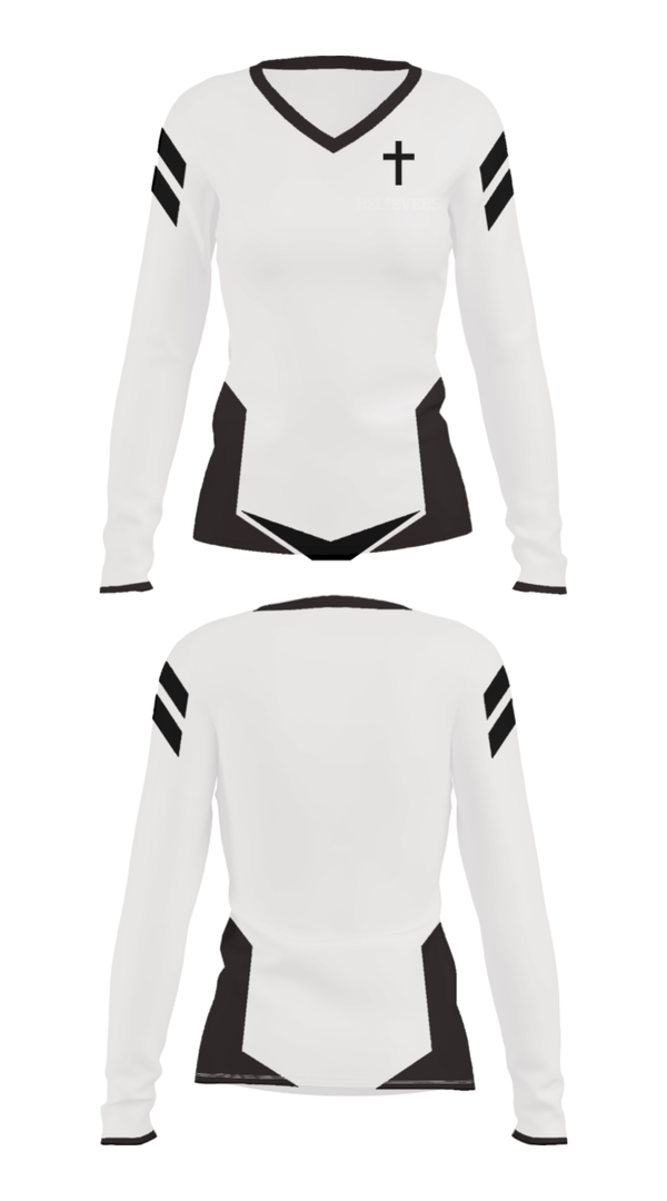 Women's Long Sleeve Vneck Shirt, Believers, Men's Basketball, Teamtime, Team time, sublimation, custom sports apparel, team uniforms, spirit wear, spiritwear, sports uniforms, custom shirts, team store, custom team store, fundraiser sports, apparel fundraiser