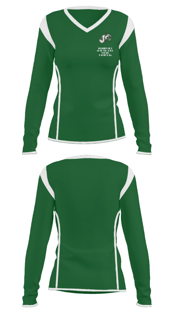 Women's Long Sleeve Vneck Shirt, Williamsburg Charter High School Basketball, Women's Basketball, Teamtime, Team time, sublimation, custom sports apparel, team uniforms, spirit wear, spiritwear, sports uniforms, custom shirts, team store, custom team store, fundraiser sports, apparel fundraiser