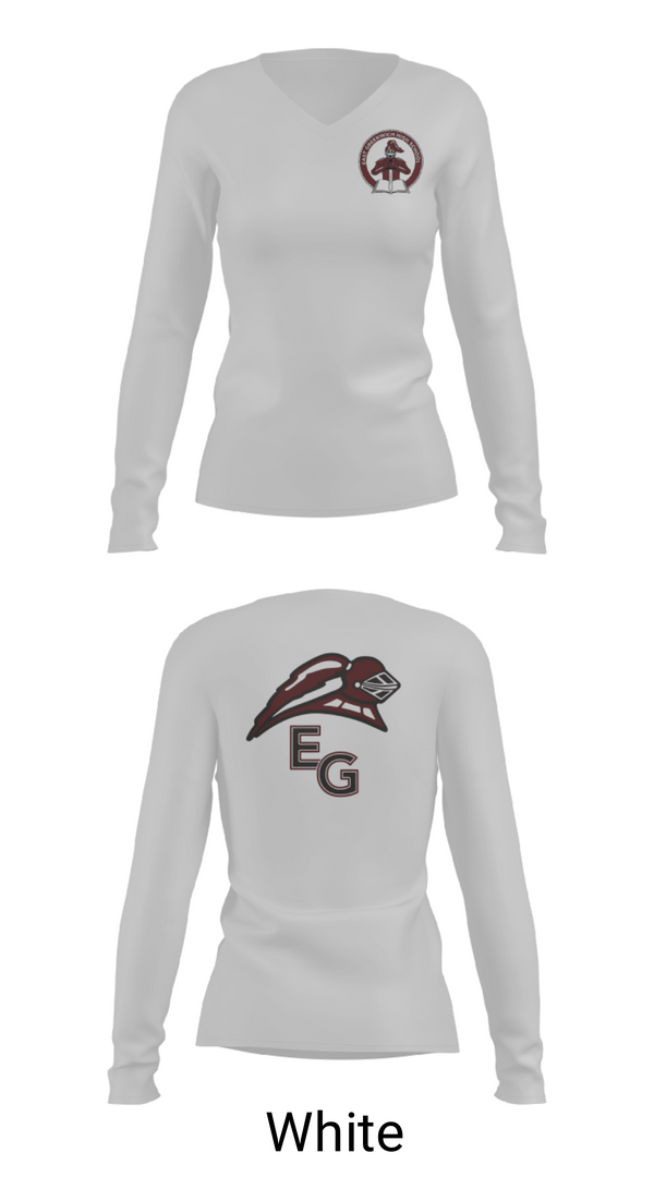 Women's Long Sleeve Vneck Shirt, East Greenwich High School Ice Hockey, Ice Hockey, Teamtime, Team time, sublimation, custom sports apparel, team uniforms, spirit wear, spiritwear, sports uniforms, custom shirts, team store, custom team store, fundraiser sports, apparel fundraiser
