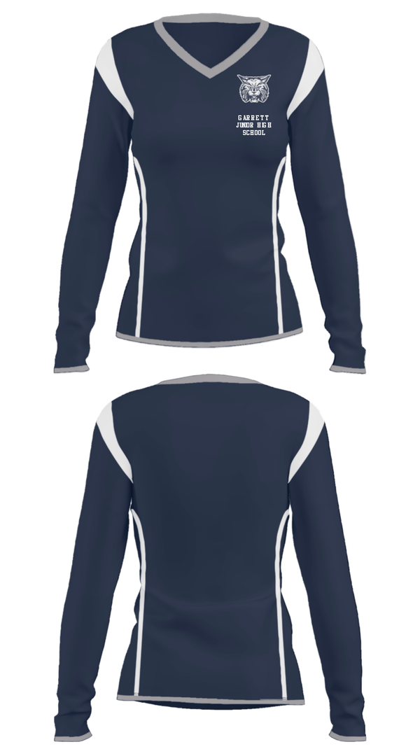 Women's Long Sleeve Vneck Shirt, Garrett Junior High School, Spirit Store, Teamtime, Team time, sublimation, custom sports apparel, team uniforms, spirit wear, spiritwear, sports uniforms, custom shirts, team store, custom team store, fundraiser sports, apparel fundraiser