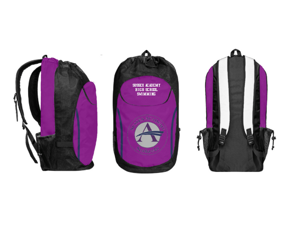 Gear Bag, Sussex Academy High School Swimming, Swimming, Teamtime, Team time, sublimation, custom sports apparel, team uniforms, spirit wear, spiritwear, sports uniforms, custom shirts, team store, custom team store, fundraiser sports, apparel fundraiser