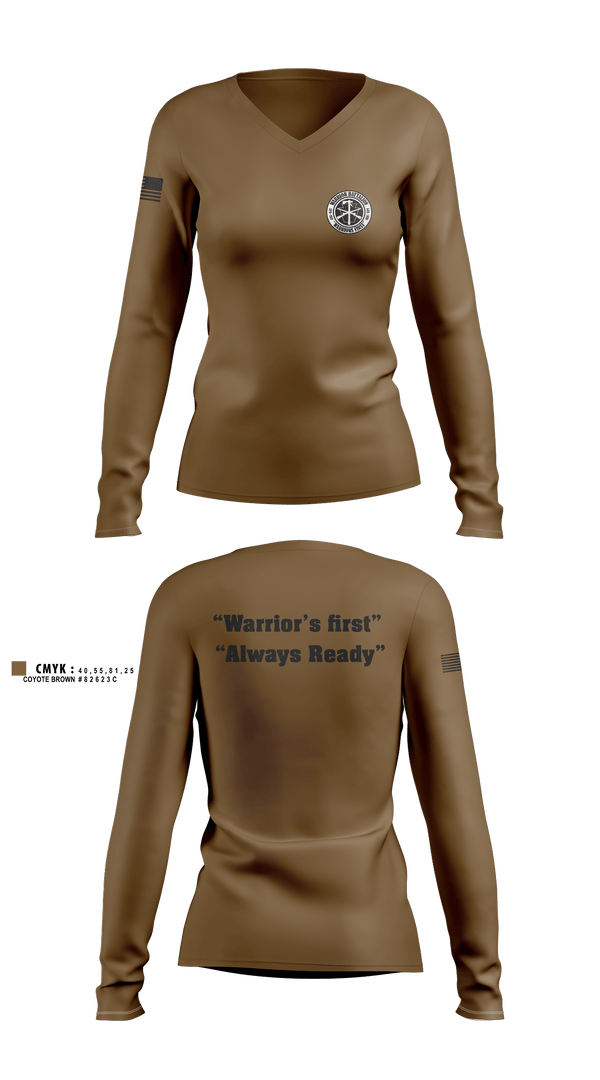 Women's Long Sleeve Vneck Shirt, Warrior battalion, Army, Teamtime, Team time, sublimation, custom sports apparel, team uniforms, spirit wear, spiritwear, sports uniforms, custom shirts, team store, custom team store, fundraiser sports, apparel fundraiser