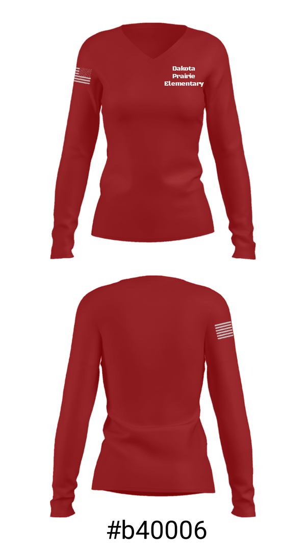 Women's Long Sleeve Vneck Shirt, Dakota Prairie Elementary, Spirit Store, Teamtime, Team time, sublimation, custom sports apparel, team uniforms, spirit wear, spiritwear, sports uniforms, custom shirts, team store, custom team store, fundraiser sports, apparel fundraiser
