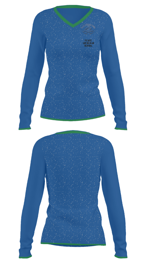Women's Long Sleeve Vneck Shirt, Peace Lutheran School, Spirit Store, Teamtime, Team time, sublimation, custom sports apparel, team uniforms, spirit wear, spiritwear, sports uniforms, custom shirts, team store, custom team store, fundraiser sports, apparel fundraiser
