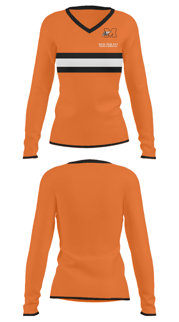 Women's Long Sleeve Vneck Shirt, Manvel Junior High School Basketball, Women's Basketball, Teamtime, Team time, sublimation, custom sports apparel, team uniforms, spirit wear, spiritwear, sports uniforms, custom shirts, team store, custom team store, fundraiser sports, apparel fundraiser