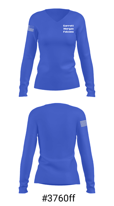 Women's Long Sleeve Vneck Shirt, Garrett Morgan Falcons, Women's Volleyball, Teamtime, Team time, sublimation, custom sports apparel, team uniforms, spirit wear, spiritwear, sports uniforms, custom shirts, team store, custom team store, fundraiser sports, apparel fundraiser