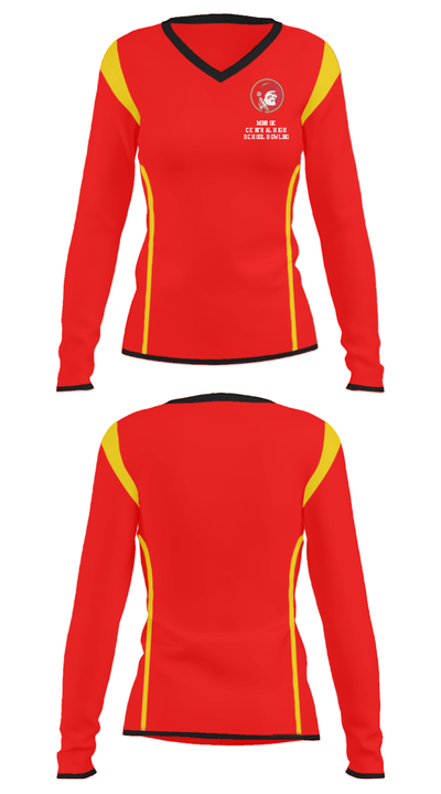 Monroe Central High School Bowling 69130888 Women's Long Sleeve V-neck Shirt - 34