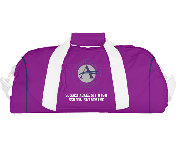Duffle Bag, Sussex Academy High School Swimming, Swimming, Teamtime, Team time, sublimation, custom sports apparel, team uniforms, spirit wear, spiritwear, sports uniforms, custom shirts, team store, custom team store, fundraiser sports, apparel fundraiser