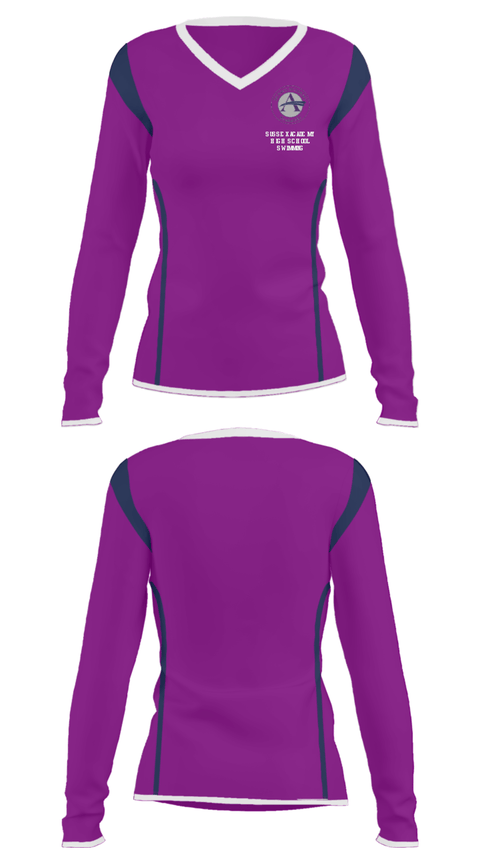 Women's Long Sleeve Vneck Shirt, Sussex Academy High School Swimming, Swimming, Teamtime, Team time, sublimation, custom sports apparel, team uniforms, spirit wear, spiritwear, sports uniforms, custom shirts, team store, custom team store, fundraiser sports, apparel fundraiser