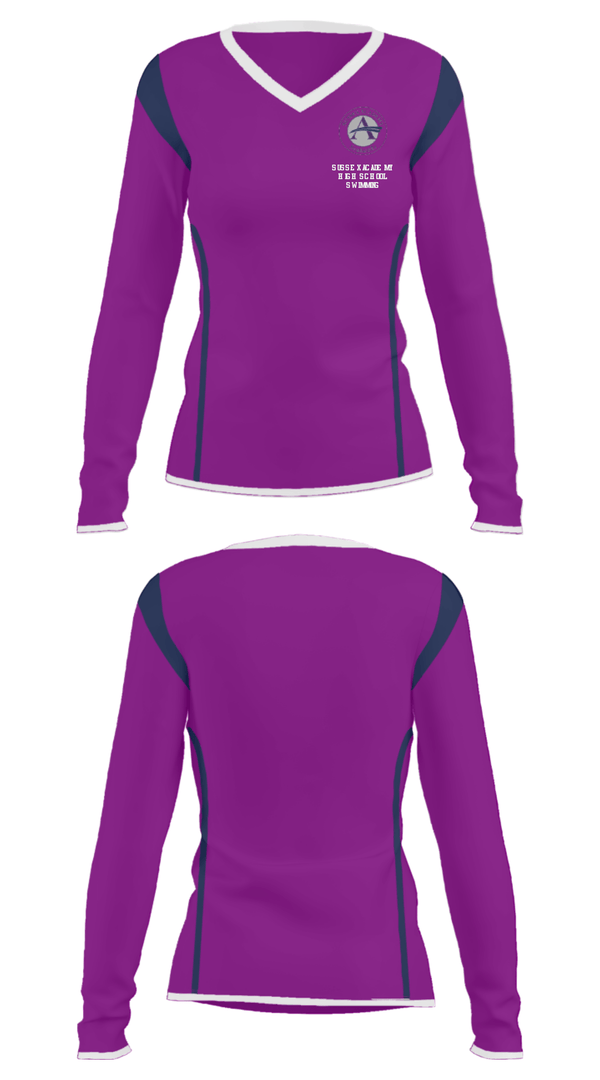 Women's Long Sleeve Vneck Shirt, Sussex Academy High School Swimming, Swimming, Teamtime, Team time, sublimation, custom sports apparel, team uniforms, spirit wear, spiritwear, sports uniforms, custom shirts, team store, custom team store, fundraiser sports, apparel fundraiser