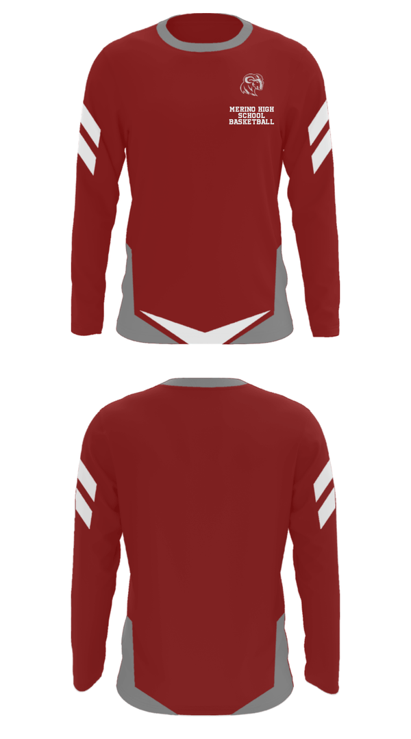 Long Sleeve Performance Shirt, Merino High School Basketball, Men's Basketball, Teamtime, Team time, sublimation, custom sports apparel, team uniforms, spirit wear, spiritwear, sports uniforms, custom shirts, team store, custom team store, fundraiser sports, apparel fundraiser