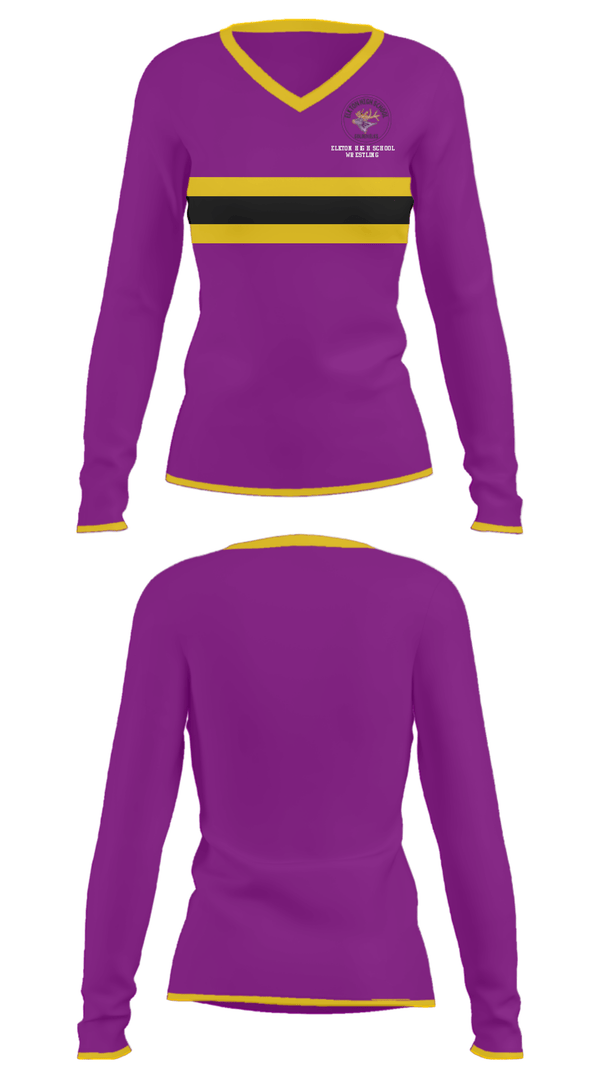 Women's Long Sleeve Vneck Shirt, Elkton High School Wrestling, Wrestling, Teamtime, Team time, sublimation, custom sports apparel, team uniforms, spirit wear, spiritwear, sports uniforms, custom shirts, team store, custom team store, fundraiser sports, apparel fundraiser