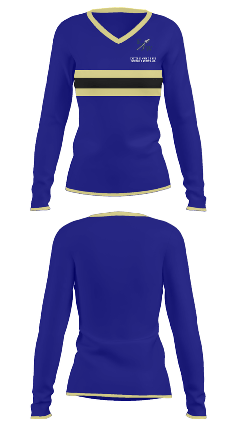 Women's Long Sleeve Vneck Shirt, Eastern Wayne High School Basketball, Women's Basketball, Teamtime, Team time, sublimation, custom sports apparel, team uniforms, spirit wear, spiritwear, sports uniforms, custom shirts, team store, custom team store, fundraiser sports, apparel fundraiser