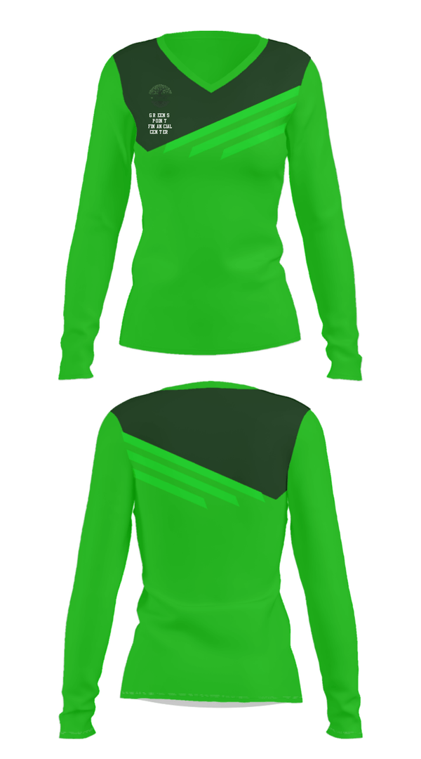 Women's Long Sleeve Vneck Shirt, Greens point financial center, , Teamtime, Team time, sublimation, custom sports apparel, team uniforms, spirit wear, spiritwear, sports uniforms, custom shirts, team store, custom team store, fundraiser sports, apparel fundraiser