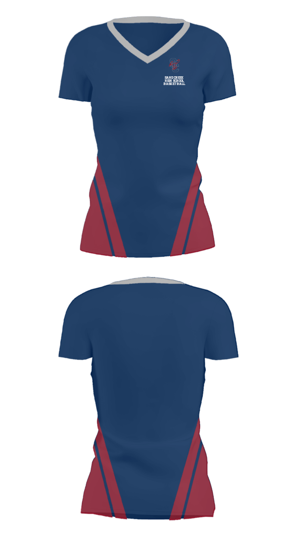 Women's Short Sleeve Vneck Shirt, Sand Creek High School Basketball, Men's Basketball, Teamtime, Team time, sublimation, custom sports apparel, team uniforms, spirit wear, spiritwear, sports uniforms, custom shirts, team store, custom team store, fundraiser sports, apparel fundraiser