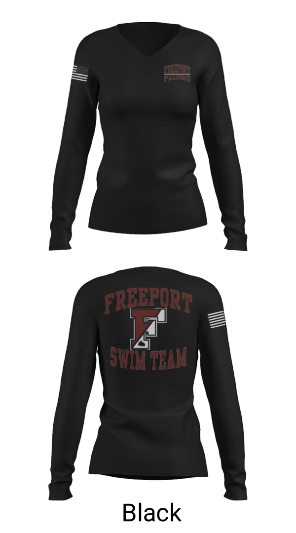 Women's Long Sleeve Vneck Shirt, Freeport High School, Swimming, Teamtime, Team time, sublimation, custom sports apparel, team uniforms, spirit wear, spiritwear, sports uniforms, custom shirts, team store, custom team store, fundraiser sports, apparel fundraiser