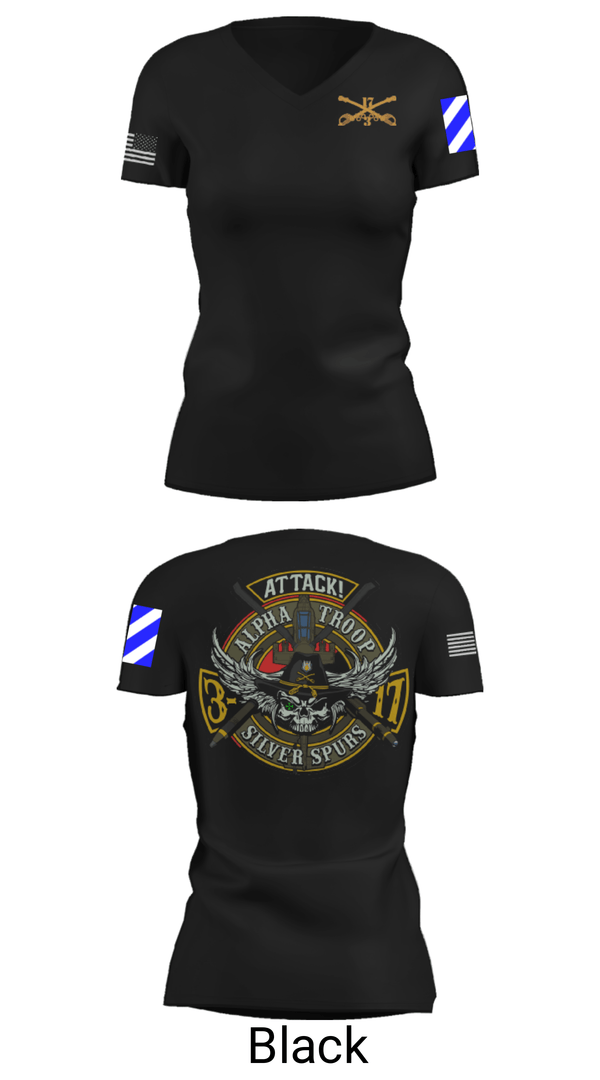Women's Short Sleeve Vneck Shirt, A/3-17 ACS, Army, Teamtime, Team time, sublimation, custom sports apparel, team uniforms, spirit wear, spiritwear, sports uniforms, custom shirts, team store, custom team store, fundraiser sports, apparel fundraiser
