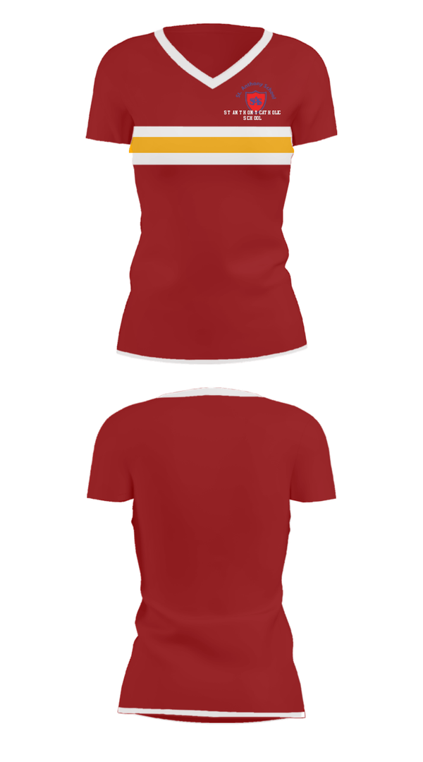 Women's Short Sleeve Vneck Shirt, St Anthony Catholic School, Spirit Store, Teamtime, Team time, sublimation, custom sports apparel, team uniforms, spirit wear, spiritwear, sports uniforms, custom shirts, team store, custom team store, fundraiser sports, apparel fundraiser