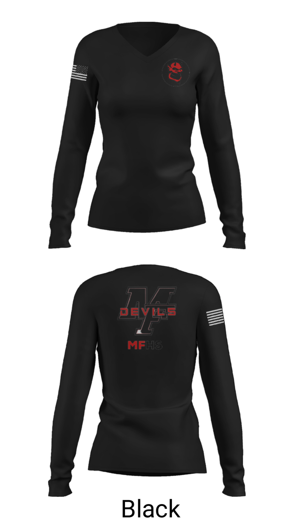 Women's Long Sleeve Vneck Shirt, Marion Franklin lady Red Devils, Women's Basketball, Teamtime, Team time, sublimation, custom sports apparel, team uniforms, spirit wear, spiritwear, sports uniforms, custom shirts, team store, custom team store, fundraiser sports, apparel fundraiser