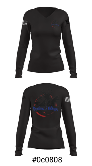 Women's Long Sleeve Vneck Shirt, Frontlines 2 Outdoors (F2O), , Teamtime, Team time, sublimation, custom sports apparel, team uniforms, spirit wear, spiritwear, sports uniforms, custom shirts, team store, custom team store, fundraiser sports, apparel fundraiser