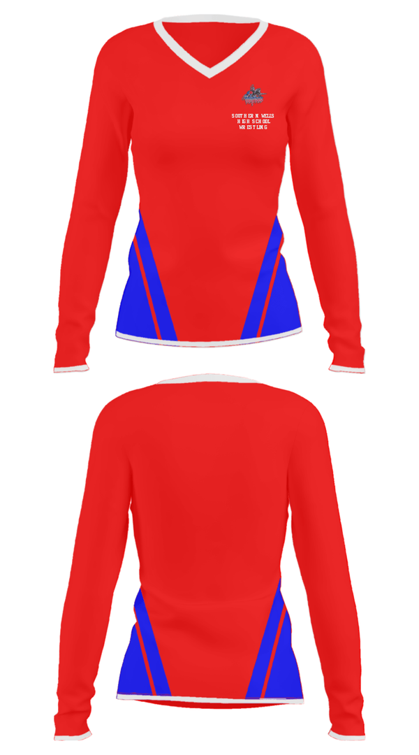 Women's Long Sleeve Vneck Shirt, Southern Wells High School Wrestling, Wrestling, Teamtime, Team time, sublimation, custom sports apparel, team uniforms, spirit wear, spiritwear, sports uniforms, custom shirts, team store, custom team store, fundraiser sports, apparel fundraiser