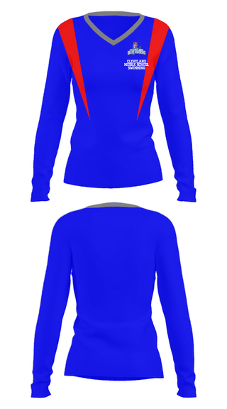 Women's Long Sleeve Vneck Shirt, Cleveland Middle School Swimming, Swimming, Teamtime, Team time, sublimation, custom sports apparel, team uniforms, spirit wear, spiritwear, sports uniforms, custom shirts, team store, custom team store, fundraiser sports, apparel fundraiser