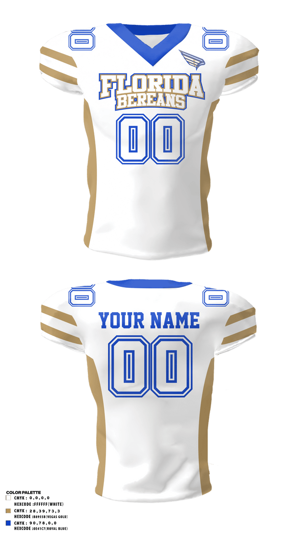 Football Jersey, FLORIDA BEREANS, Football, Teamtime, Team time, sublimation, custom sports apparel, team uniforms, spirit wear, spiritwear, sports uniforms, custom shirts, team store, custom team store, fundraiser sports, apparel fundraiser