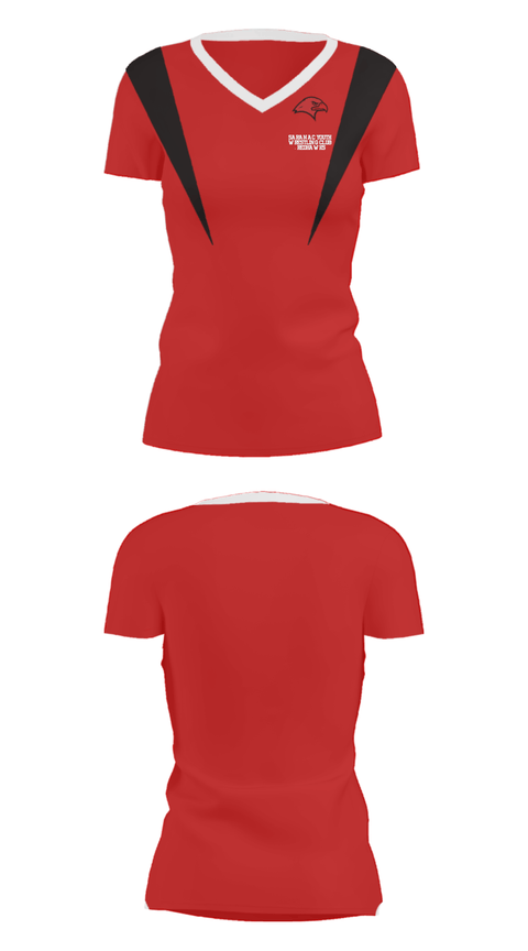 Women's Short Sleeve Vneck Shirt, Saranac Youth Wrestling Club - Redhawks, Wrestling, Teamtime, Team time, sublimation, custom sports apparel, team uniforms, spirit wear, spiritwear, sports uniforms, custom shirts, team store, custom team store, fundraiser sports, apparel fundraiser